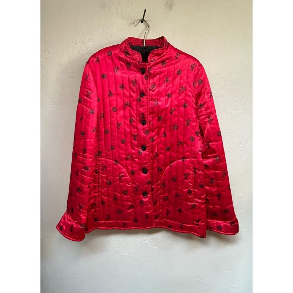 Vintage F.A. Chatta Women's Mandarin Collar Jacket Asian-Inspired Printed Red